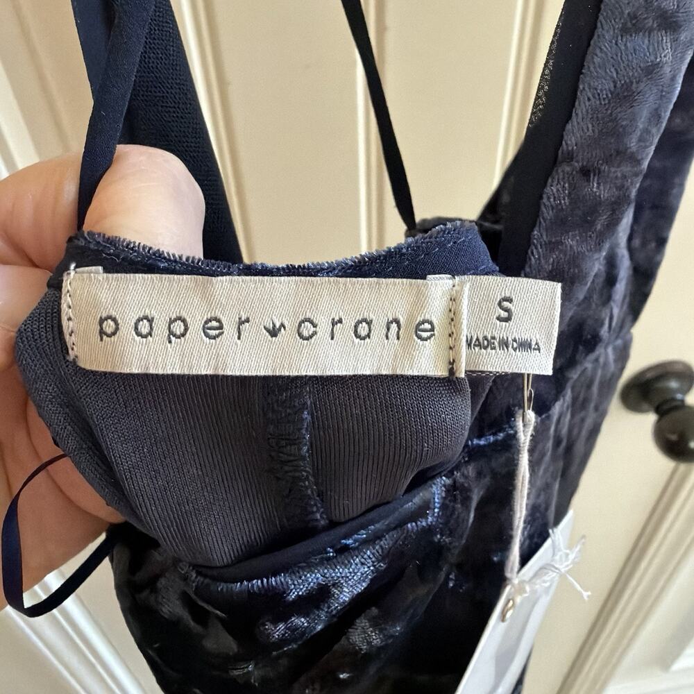 NWT Paper Crane Crushed Velvet Navy Blue Slip Dress Women’s Size Small - Picture 7 of 15